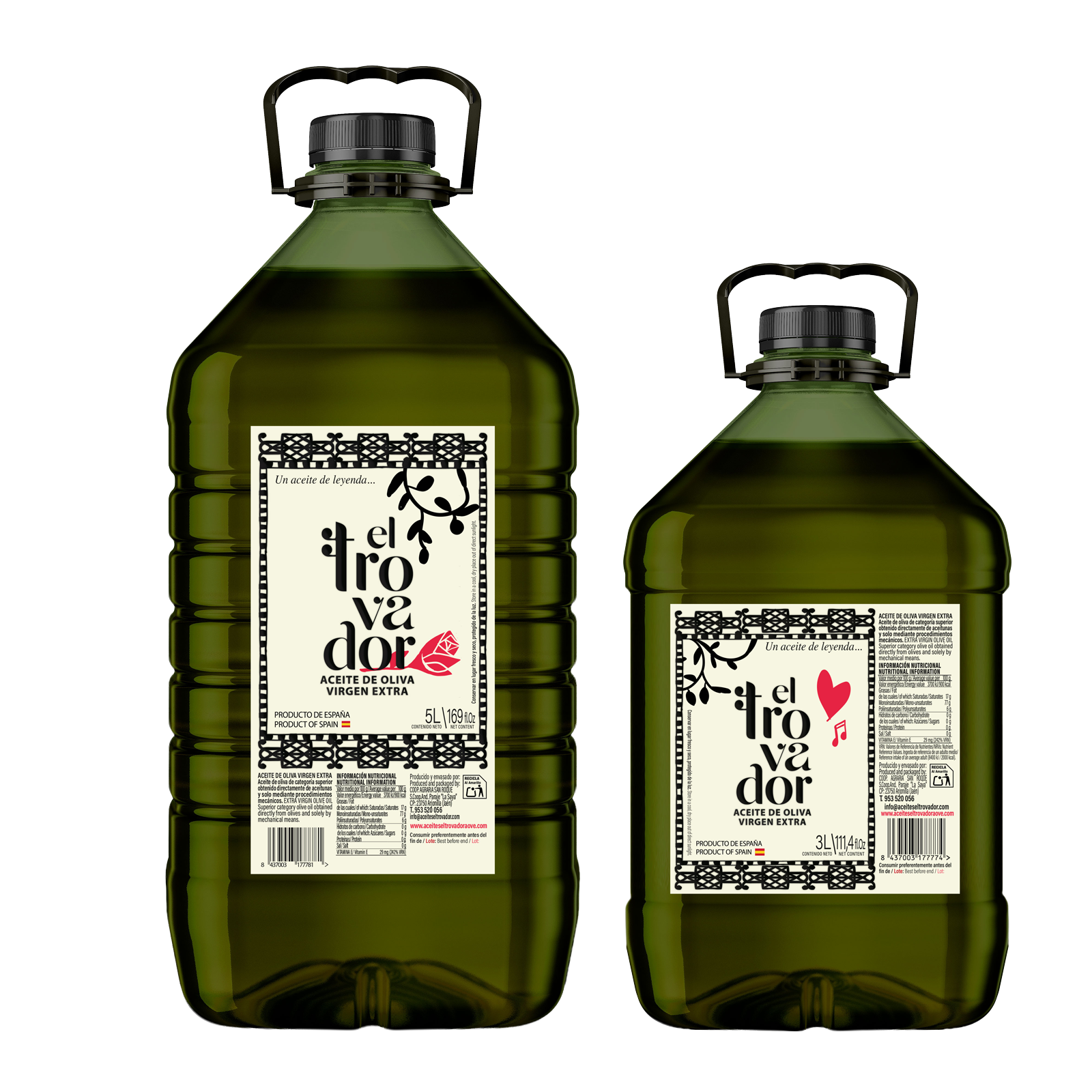 Garrafas de Aceite El Trovador de 5 litros y 3 litros